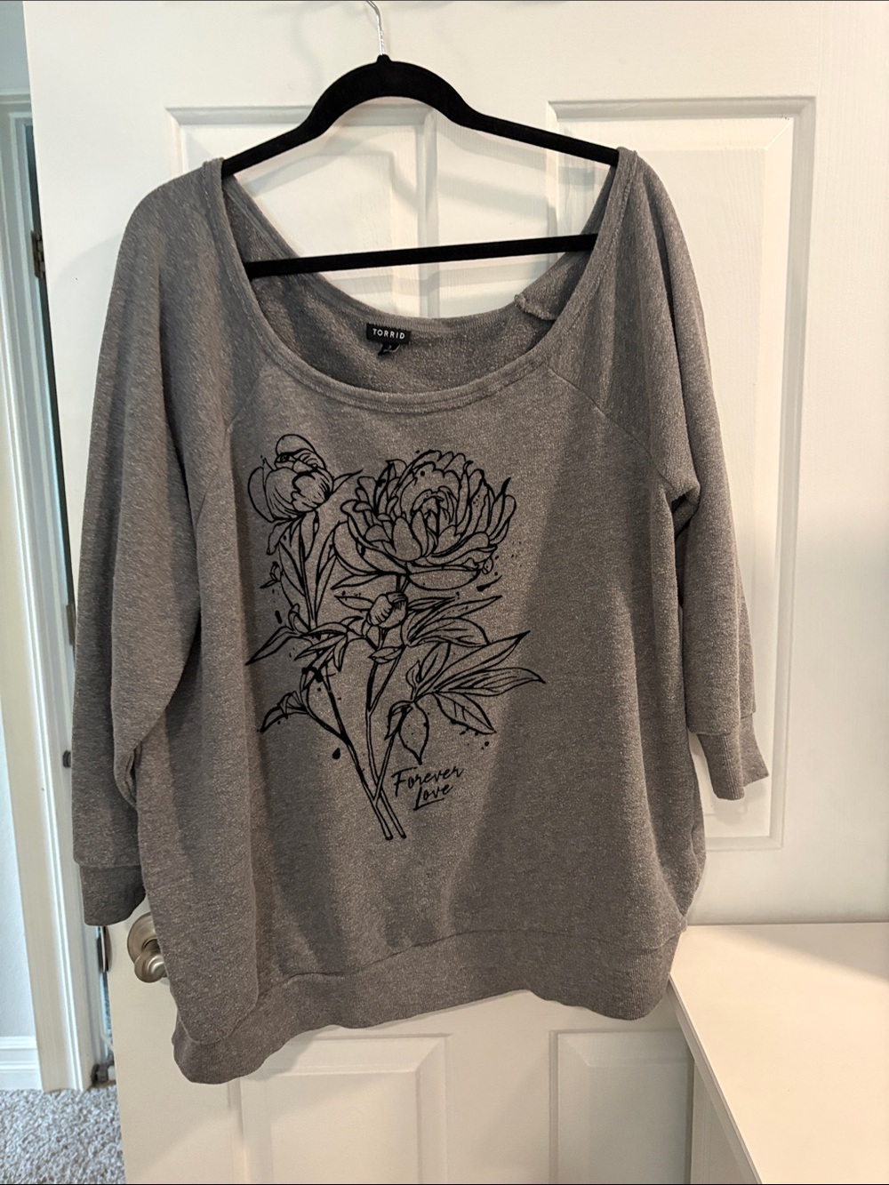 torrid Gray Floral Scoop-Neck Sweatshirt